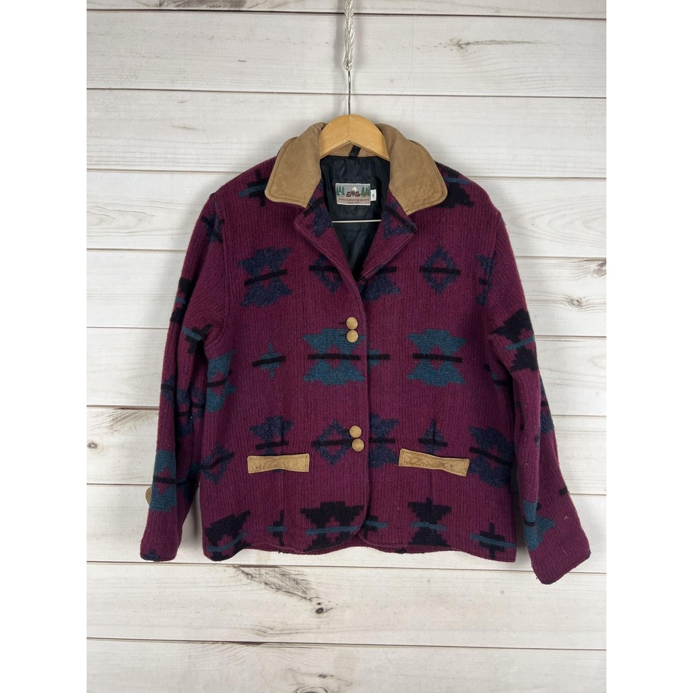 VINTAGE Eastern Mountain Sports Jacket Womens Medium Burgundy Wool Made USA 90s